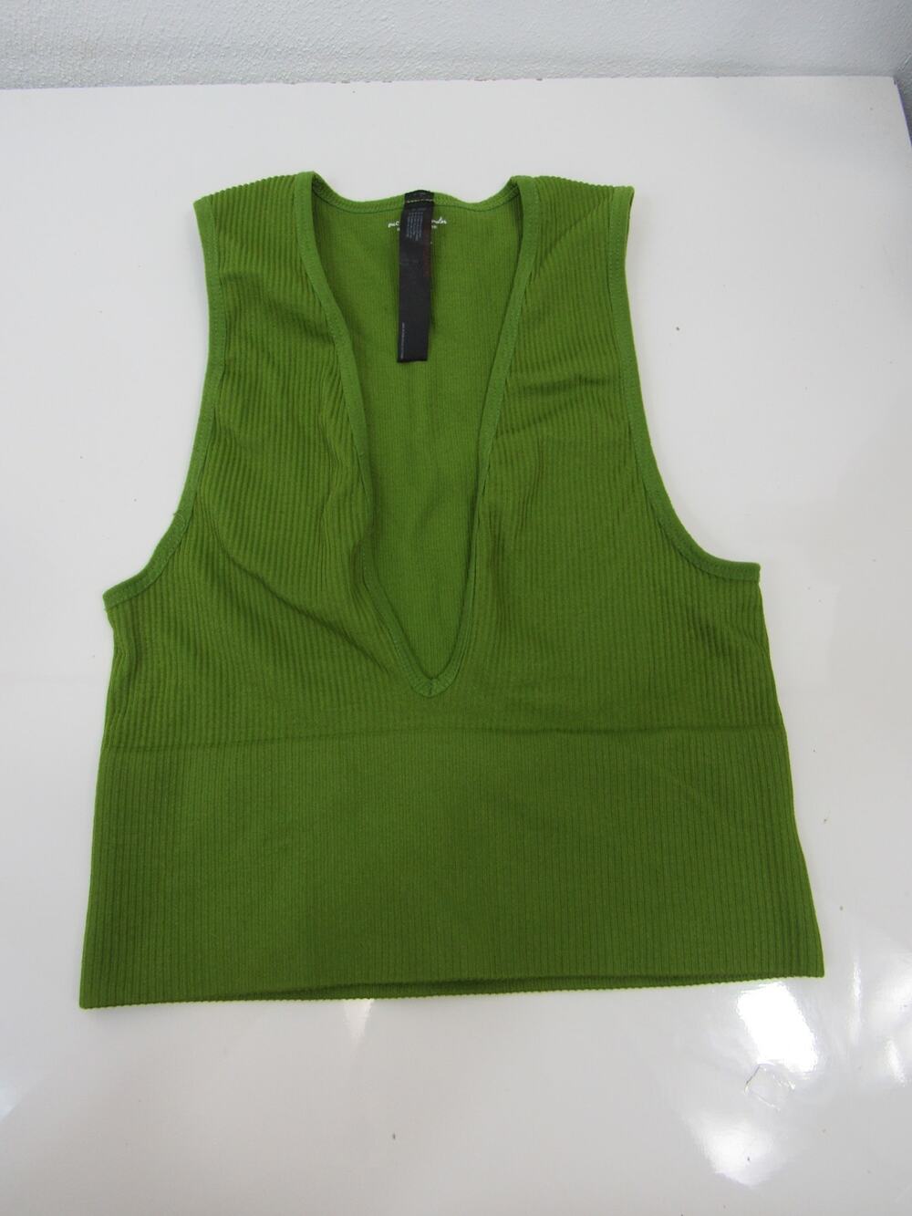 Out From Under Small Ribbed Green Tank Top Crop V Neck Urban Outfitters